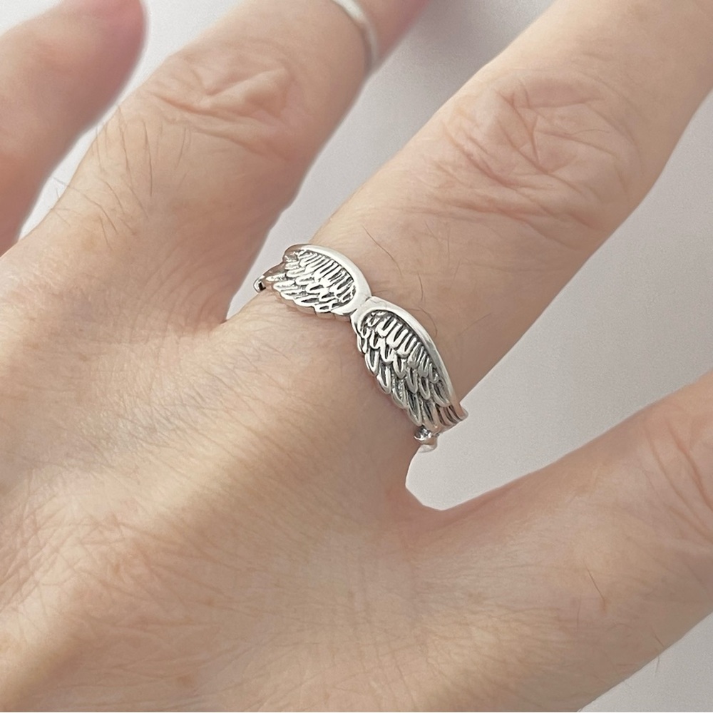 Sterling Silver Eternity Feather Ring, Silver Rings, Angels Wing, Bird Ring